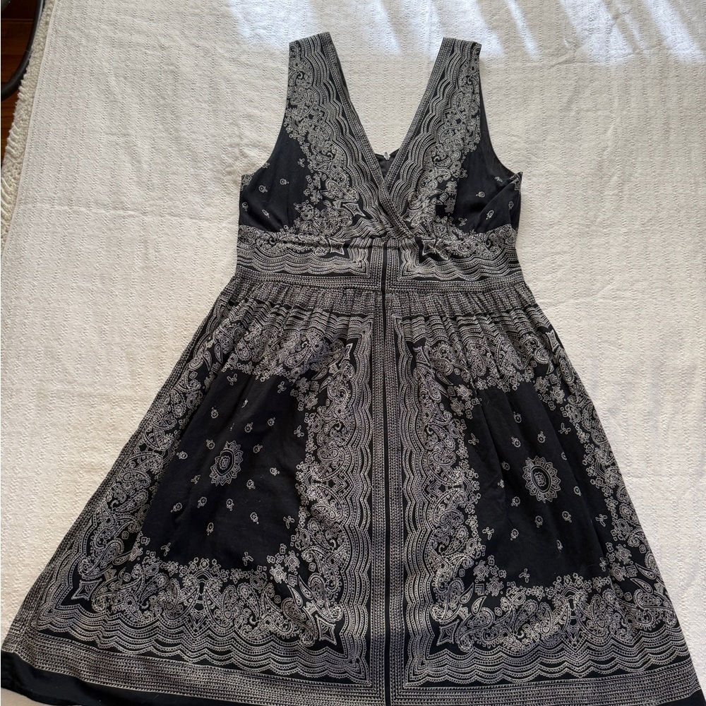 Chic Black and Off White Patterned Midi Cotton Summer Dress